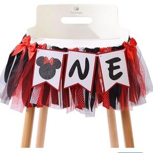 Red & Black 'One' Minnie High Chair Banner Tutu